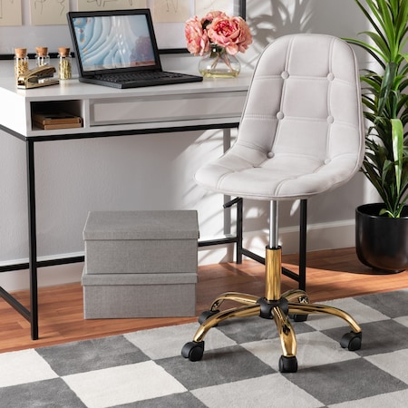 Baxton Studio Kabira Contemporary Glam and Luxe Grey Velvet Fabric and Gold Metal Swivel Office chair 219-11910-ZORO